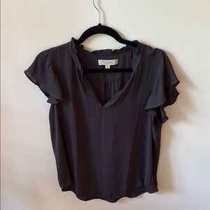 LOFT Women's Charcoal Ruffle Sleeve Blouse